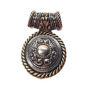 Sterling Silver & Gold-Toned Oval Pendant With Intricate Design & Rope Border